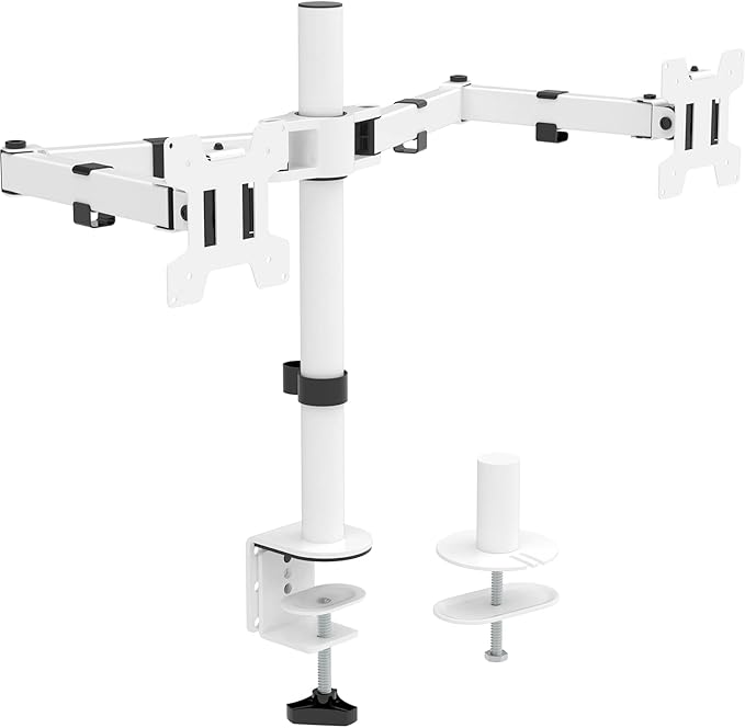 Mount Stand Fits 2 Screens up to 27 inch, 22 lbs. Weight Capacity per Arm (M002-W), White