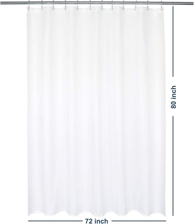 Barossa Design Waterproof Fabric Shower Curtain or Liner Microfiber 72" W x 80" H - Extra Long, Hotel Quality, Machine Washable, White Shower Liner for Bath Tub, 72x80 Inches
