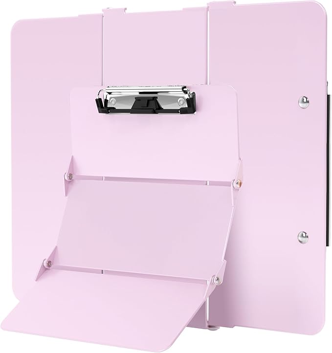 Nursing Clipboard Foldable Without Edition Cheat Charts, 3 Layers Aluminum, Nurse Board w/Low Profile Clip&Pen Clip Pocket, Baby Pink