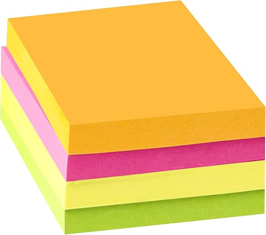 THE CEO Fluorescent Stick on Notes for Easy Organization - Colorful Sticky Note Pad in Vibrant Pastel Shades for Clear, Visible Reminders - Small Notepads for Home, Office, or School Use - 100 Ct. 3×3