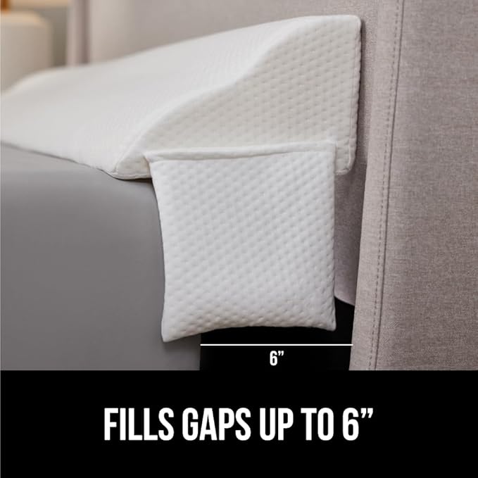 Gorilla Grip Headboard Gap Pillow and Bed Sheet Straps, Headboard Gap Pillow Size Queen, Dense Foam Wedge, Sheet Fasteners 4 Pack, Adjustable Elastic with Metal Clips, Both in White, 2 Item Bundle