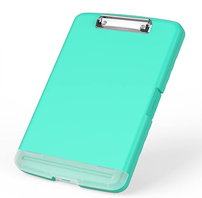 Rimilak Plastic Clipboard with Storage, 8.5 x 11 High Capacity Folio Nursing Case with Pen Holder, Size 14.2 x 9.6 x 1.2″ Folder Side-Opening for Classroom, Teacher, Student, Smooth Writing, Green