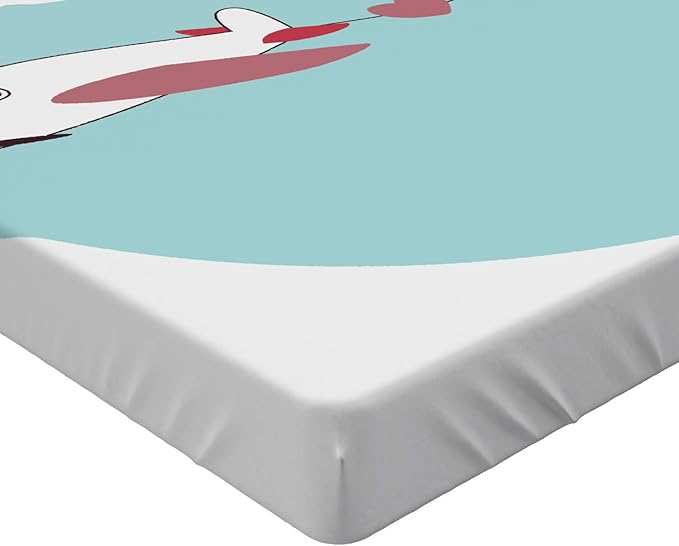 Ambesonne Airplane Fitted Sheet, Abstract and Romantic Sky Scene Along Hearts Streaming Behind, Bed Cover with All-Round Elastic Deep Pocket for Comfort, Queen Size, Dried Rose and Pale Seafoam