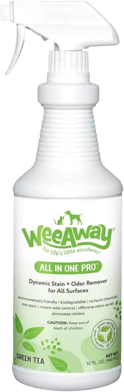 Wee Away All in One Pro Stain & Odor Remover, Enzyme Cleaner, Pet Urine Odor Eliminator for Home - Pet Mess Destroyer for Carpet & Furniture, Green Tea Scent, 32 fl oz