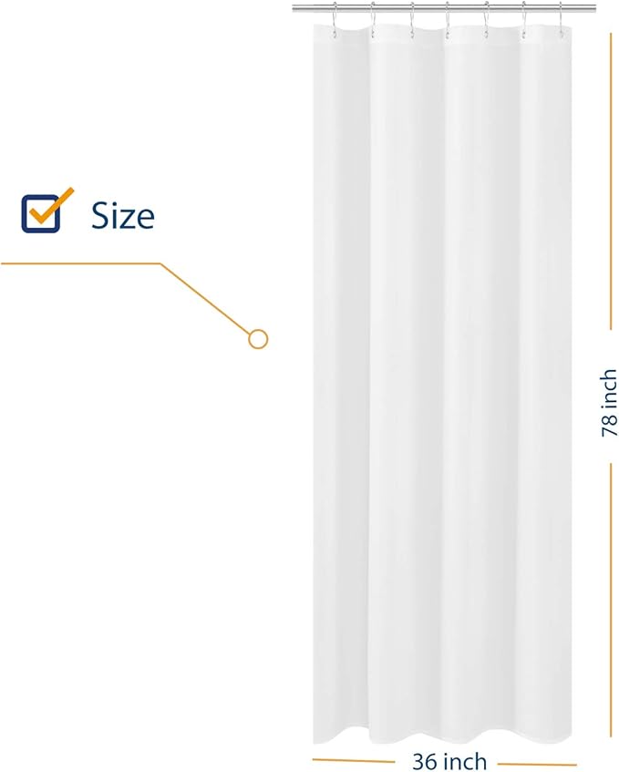 N&Y HOME Small Fabric Shower Curtain Liner for Long Stall Size 36 x 78 inches,Hotel Quality, Washable, White Narrow Bathroom Curtains with Grommets, 36x78