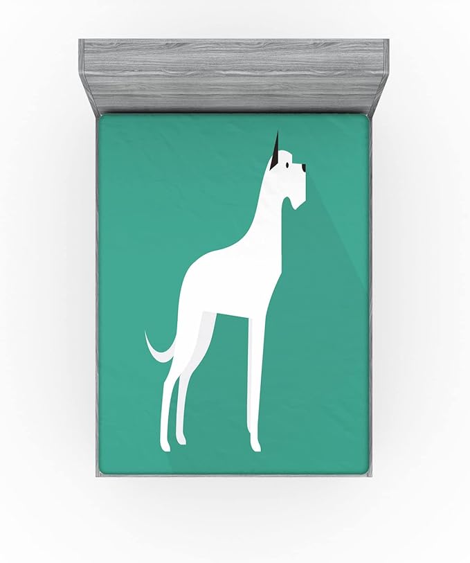 Ambesonne Dog Lover Fitted Sheet, Animal Lover Illustration Simplistic of Dog, Bed Cover with All-Round Elastic Deep Pocket for Comfort, Full Size, Seafoam Grey