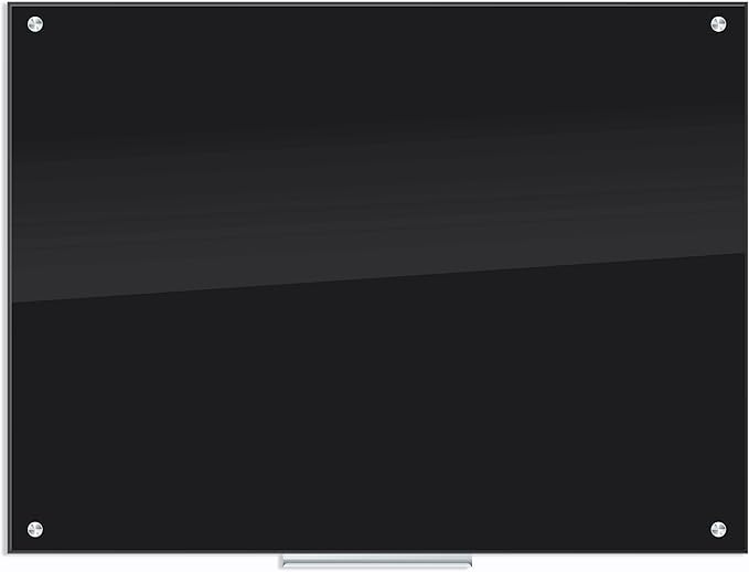 U Brands Glass Dry Erase Board, 36" x 48", Black Surface With Silver Grommets, Frameless, Includes Marker With Eraser