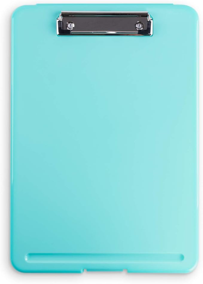Clipboard with Storage Slim Folding for Nursing, Teachers, Coaches & Office, Plastic Heavy Duty with Pen Holder (9.5” x 13.5”) (Turquoise)