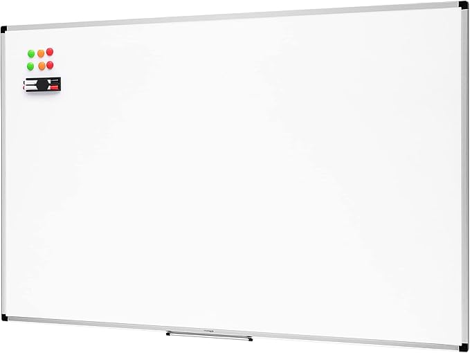 Amazon Basics Large Magnetic Dry Erase Whiteboard with Aluminum Frame, Pen Tray, Wall Mountable, 35.4" x 23.6", for School, Classroom, Office & Home