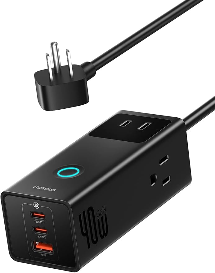 Baseus Power Strip PD40W USB C Charger Extension Cord with 3 AC Outlets & 3 USB Port Fast Charging Charging Station for Office Dorm Room Home