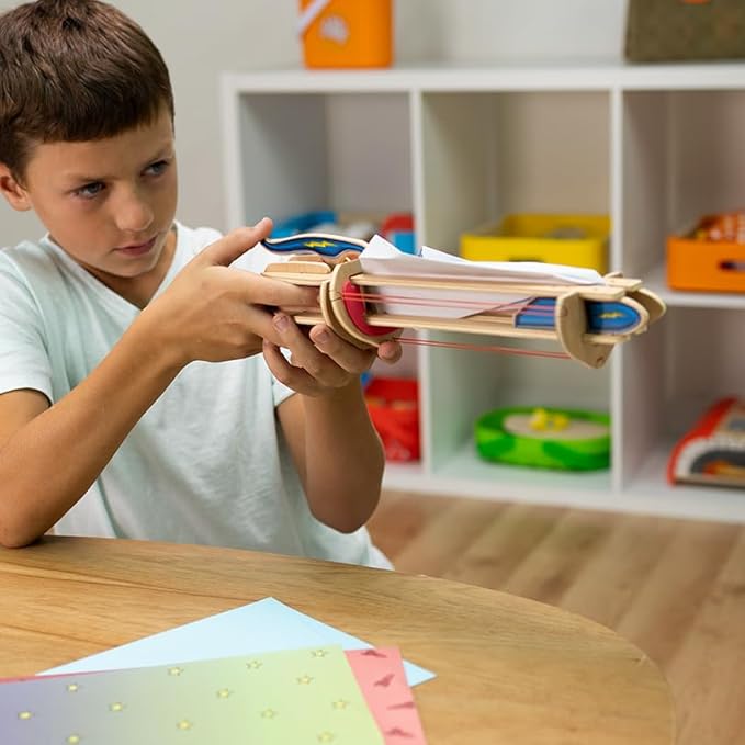 Fat Brain Toys Sky Surfer Airplane Launcher - Wooden Engineering Kit for Teens
