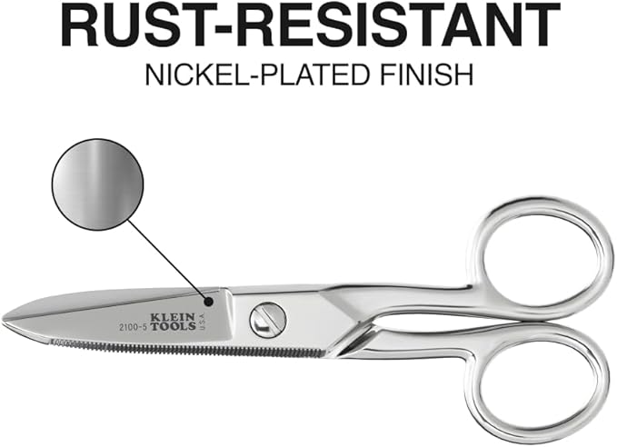 Klein Tools 2100-5 Electrician Scissors, Made in USA, 5.25-Inch Compact Scissors for Heavy-Duty Cutting and Low Voltage Work, Multi-Purpose