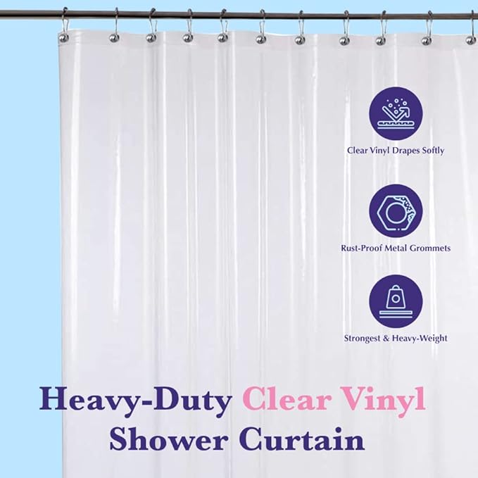 Epica Shower Curtain – Strongest Heavy-Duty Clear Vinyl 72x72 Shower Curtain Liner – Stain & Soap Scum Resistant with Rust-Proof Metal Grommets (White)