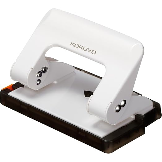 Kokuyo 2-Hole Punch, Rakuake Handy Type, 17 Sheets Capacity, Adjustable Guide Bar, Ergonomic Design, White, Japan Import (PN-G17W)