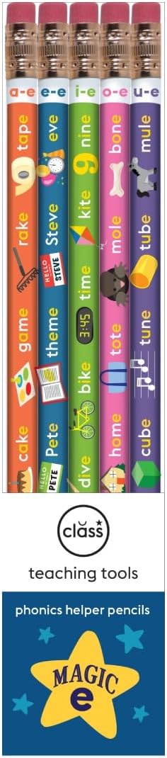 Magic E- Set of Educational Phonics Pencils-Long Vowel Silent E- Learn to Read Tool for Kids, Visual Phonics Aid for Spelling and Reading, Great for Teachers, Parents & Tutors