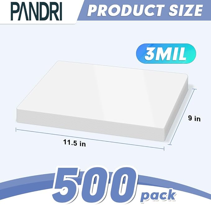 Laminating Sheets, PANDRI 500 Pack Thermal Laminator Pouches Holds 8.5 x 11 Inch, 3 Mil Clear Laminator Paper 9 x 11.5 Inch, Letter Size