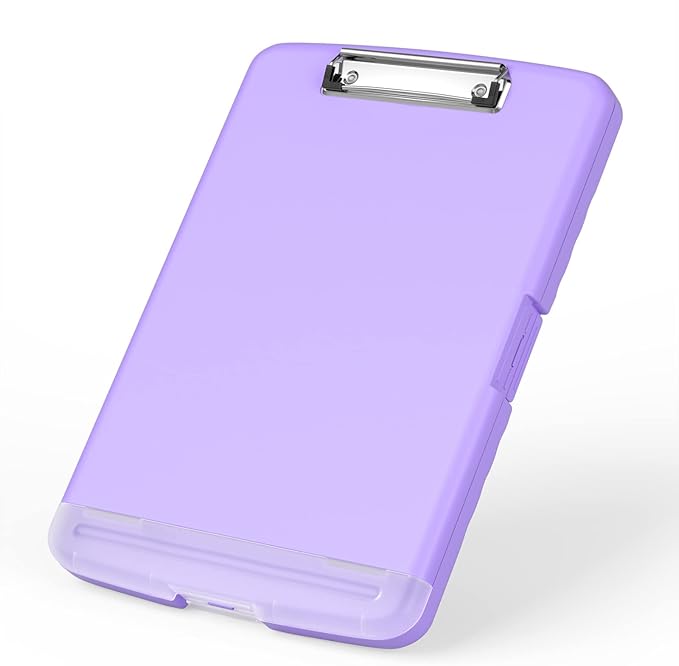 Rimilak Plastic Clipboard with Storage, 8.5 x 11 High Capacity Folio Nursing Case with Pen Holder, Size 14.2 x 9.6 x 1.2″ Folder Side-Opening for Classroom, Teacher, Student, Smooth Writing, Purple