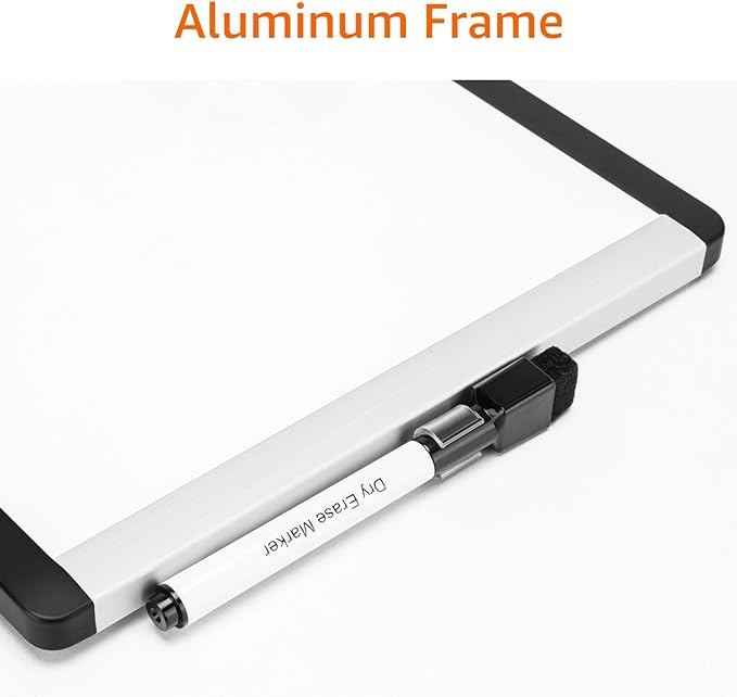 Amazon Basics Small Dry Erase Whiteboard, Magnetic, with Marker and Magnets, Lightweight, 8.5" x 11", Plastic/Aluminum Frame