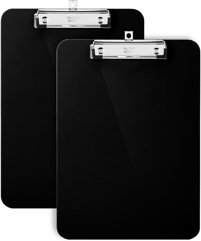 Mr. Pen- Plastic Clipboard, 12.5" x 9", 2 Pack, Black Clipboard Plastic, Low-Profile Metal Clip with Retractable Hanging Hole