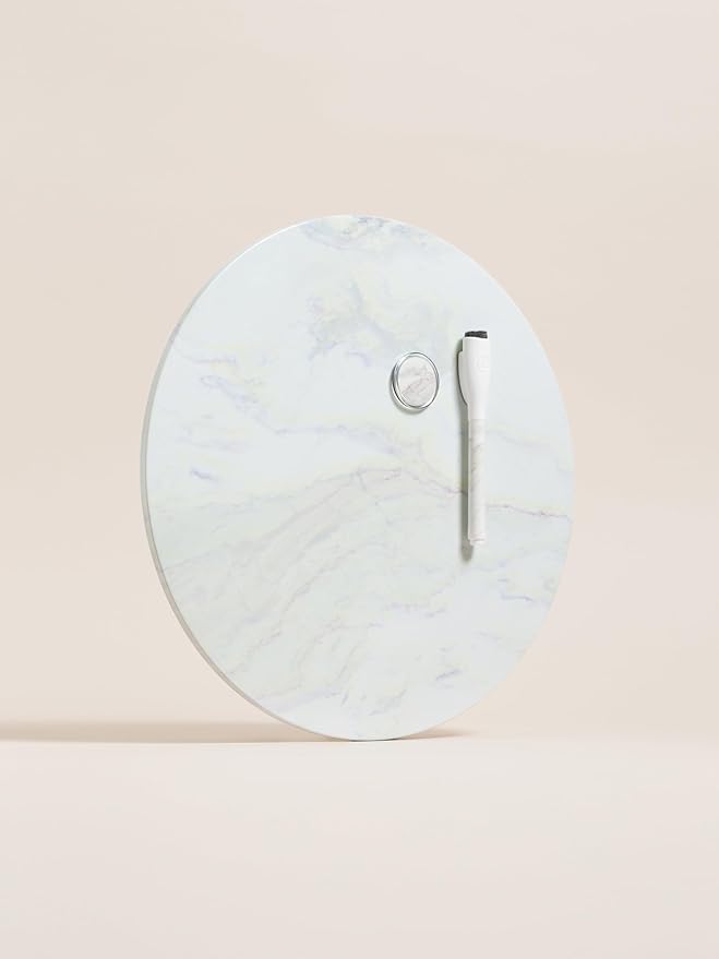 U Brands Round Magnetic Marble Print Dry Erase Board White Board, 12" Diameter, Frameless, Includes Magnet and Marker