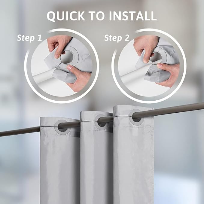 Furlinic No Hook Extra Wide Shower Curtain,Polyester Fabric Shower Curtain Liner with 14 Plastic Split Grommets,Hotel Style Machine Washable & Waterproof Curtains for Bathroom,Light Grey 108x72 Inch