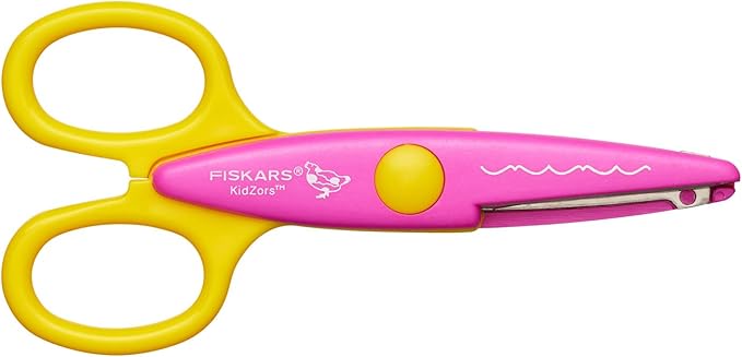 Fiskars Children's Decor Scissors, 6 Pieces, Incl. Storage Bag, Length: 13 cm, for Right- and Left-Handed Users, from 4 Years, Stainless Steel Blade/Plastic Handles, Multi-Coloured, Kidzors, 1003730