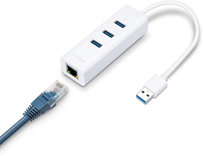 TP-Link USB 3.0 to Ethernet Adapter, Portable 3-port USB Hub with 1 Gigabit RJ45 Ethernet Port Network Adapter, Supports Win 7/8/8.1/10, Mac OS X (10.6-10.14), Linux OS and Chrome OS (Renewed)