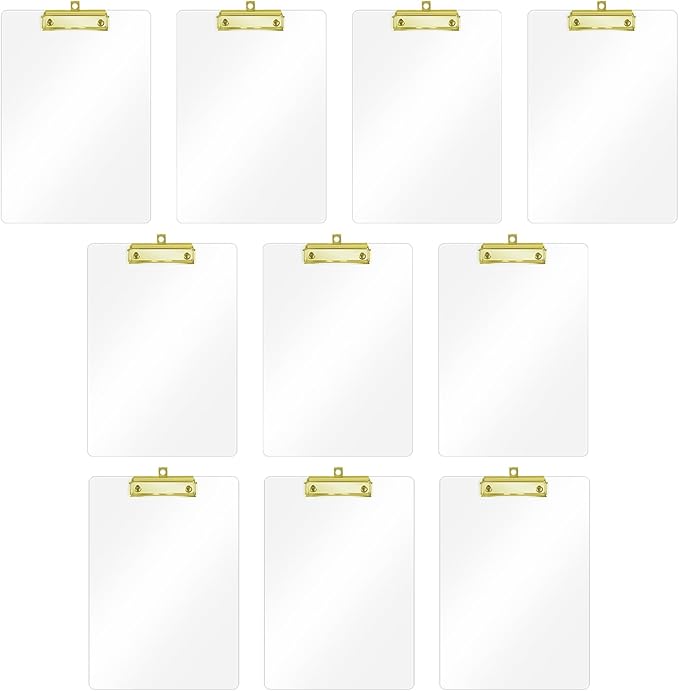 Honagu Acrylic Clear Clipboards, 8.5x11 Plastic Clipboard with Gold Strong Clip Hidden Hanging Hole, A4 Letter Size Clipboards for Nurses, Doctors, Art Student, Teachers,School & Office Supplies, 10PC