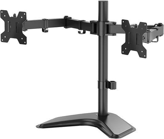 WALI Dual Monitor Stand, Freestanding Full Motion Monitor Desk Mount Fits 2 Screens up to 27 inches, Dual Monitors Arm Fits up to 22lbs, VESA 75x75 100x100 (MF002LM), Black