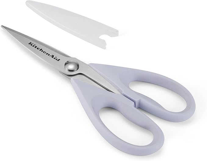 KitchenAid All Purpose Kitchen Shears with Protective Sheath Durable Stainless Steel Scissors,Dishwasher Safe,Soft Grip Comfort Handle,8.72 Inch,Lavendar Cream,(Pack of 2)