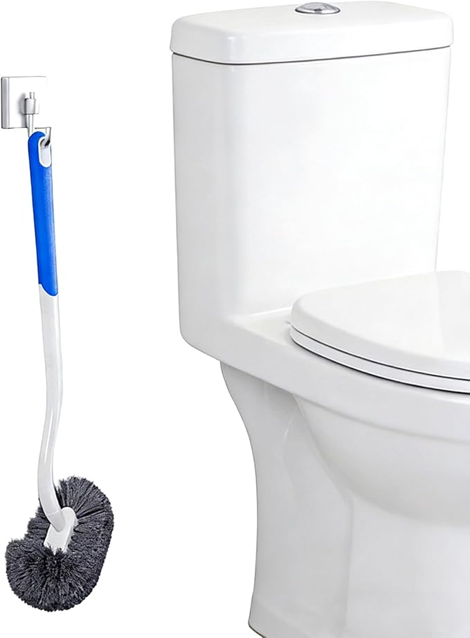 Modern Curved Toilet Brush with Wall Mount, White Handle with Gray Bristles, Long-Handled Design for Deep Cleaning, No-Stain Bathroom Cleaning Cleaning Brush，Soft Fur Toilet Brush，Plastic Material