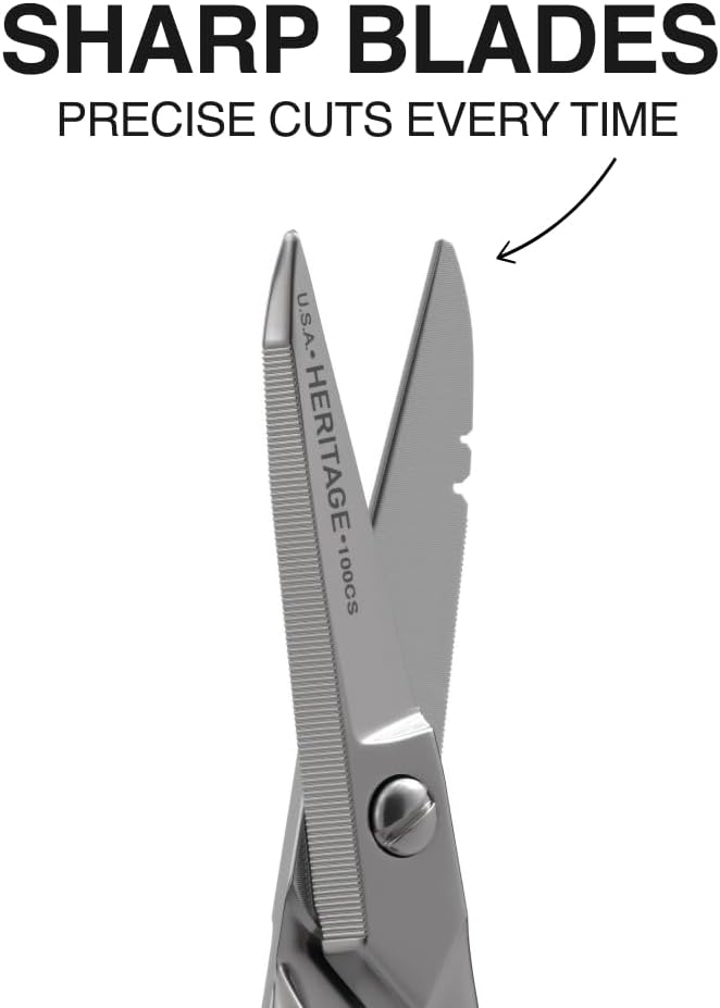 Klein Tools 100CS All-Purpose Precision Scissors, Made in USA, 5.25-Inch Nickel-Plated Snips, Blunt Tip, and Wire Stripping Notches, Multi-Purpose for Professional and Home Usage