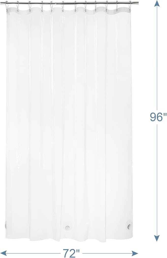 AmazerBath Heavy Duty Shower Curtain Liner 12 Gauge, 72 x 96 Inches Clear Shower Curtain Liner with 3 Clear Stones and 12 Grommet Holes, Weighted Plastic Shower Liner