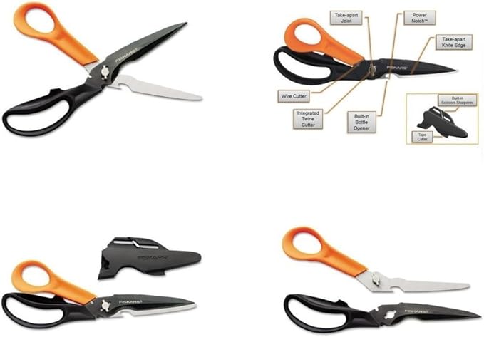 Fiskars Cuts + More Titanium All Purpose Scissors w/ Sharpener and Take Apart Knife