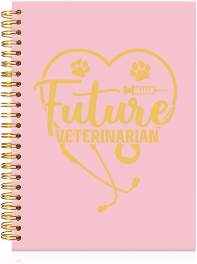 Future Veterinarian Pink Gold Spiral Horizontal Lines Notebook, Funny Paw Silhouettes Journal Gifts for Future Veterinary Nurse Vet Assistant Animal Lover, Grad Gifts for Veterinary Tech Student
