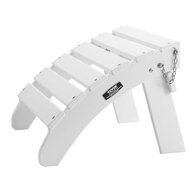 VEVOR Adirondack Ottoman, 17.7L x 19.7W x 13.8H Inch HDPE Plastic Folding Adirondack Ottoman, Weather-Resistant Foot Rest for Adirondack Chair, Widely Used for Outside Porch Pool Lawn Backyard, White