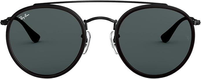 Ray-Ban Unisex RB3647N Double Bridge Round Sunglasses, Black/Blue, 51 mm