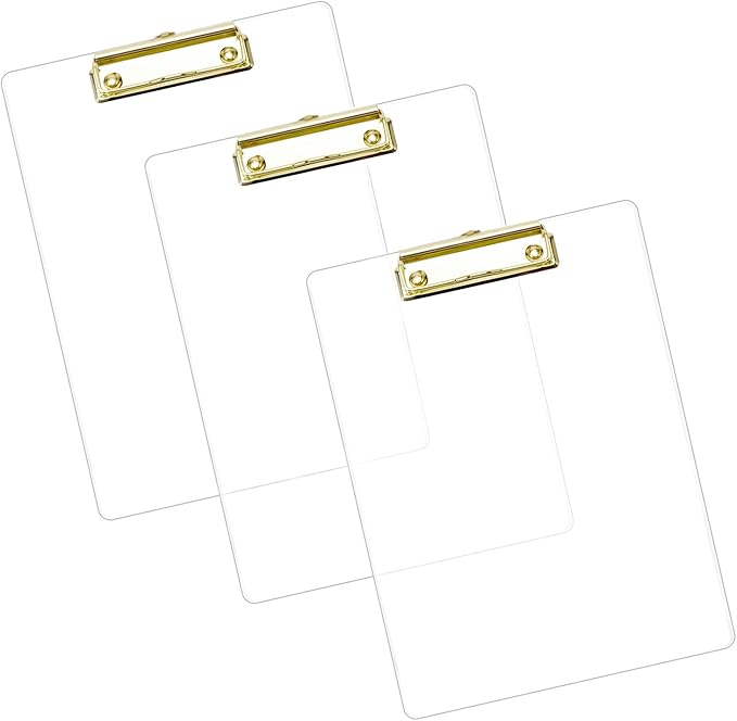 3mm Thick Acrylic Clipboards with Gold Clip 3-Pack, Durable Stylish Clipboards with Low Profile Clip Suit for A4 Paper