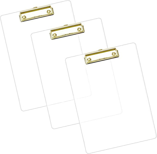 3mm Thick Acrylic Clipboards with Gold Clip 3-Pack, Durable Stylish Clipboards with Low Profile Clip Suit for A4 Paper