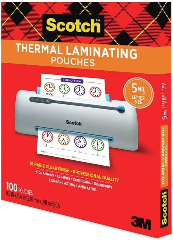 Scotch Letter Size Thermal Laminating Pouches, 5 mil, 11 1/2 x 9, 100/Pack