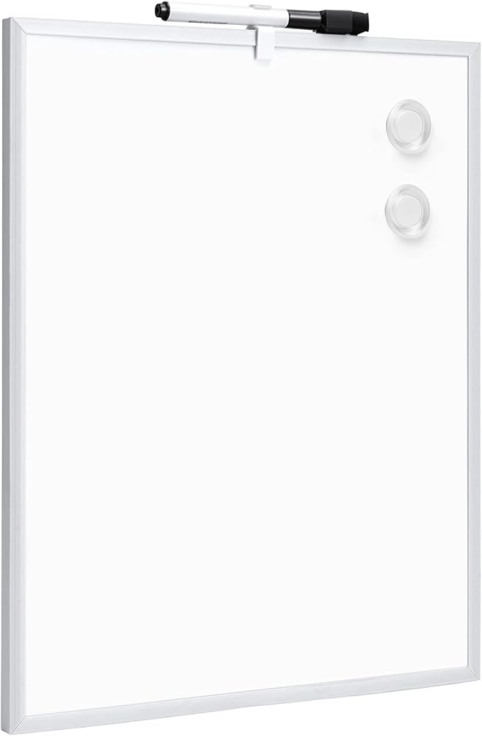 Amazon Basics Small Dry Erase Whiteboard, Magnetic Bulletin Board, with Marker and Magnets, 11"W x 14"H, Aluminum Frame