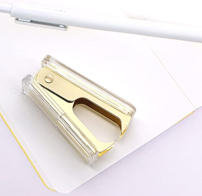 1PC Clear Yellow Gold Staples Remover Acrylic Luxury Yellow Golden Metal Body Staple Puller Removal Tool with Lock Professional Staple Remover for School Supplies Desktop Accessories (Yellow Gold)