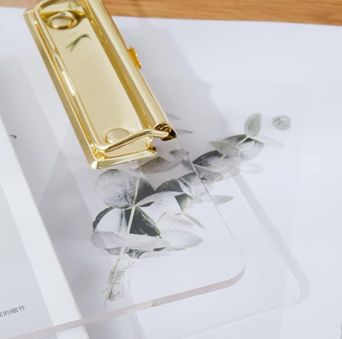 JIARI 2 Pack Clear Acrylic Office Clipboard A4 Letter Size 8.6" x 12.2" (Gold)