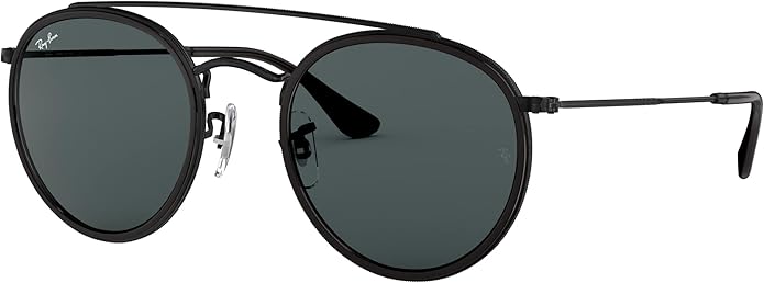 Ray-Ban Unisex RB3647N Double Bridge Round Sunglasses, Black/Blue, 51 mm