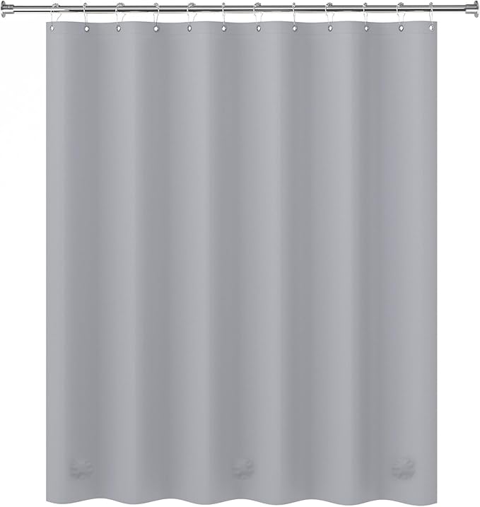 AmazerBath Grey Shower Curtain Plastic, Thick PEVA Shower Curtain Grey, Heavy Duty Shower Curtains for Bathroom, Waterproof Shower Curtain 72x72 with 3 Big Weighted Stones and 12 Rustproof Grommets