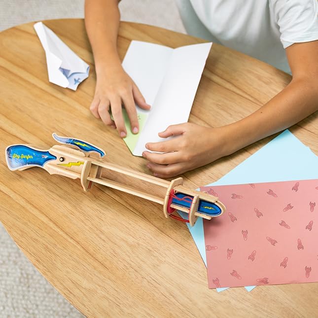 Fat Brain Toys Sky Surfer Airplane Launcher - Wooden Engineering Kit for Teens