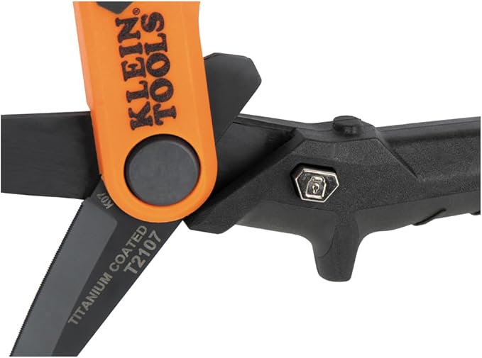 Klein Tools T2107 Titanium Coated Utility Scissors, Compact, Stainless Steel Shears, Serrated Blades, Cuts Heavy-Duty Materials, 7-Inch