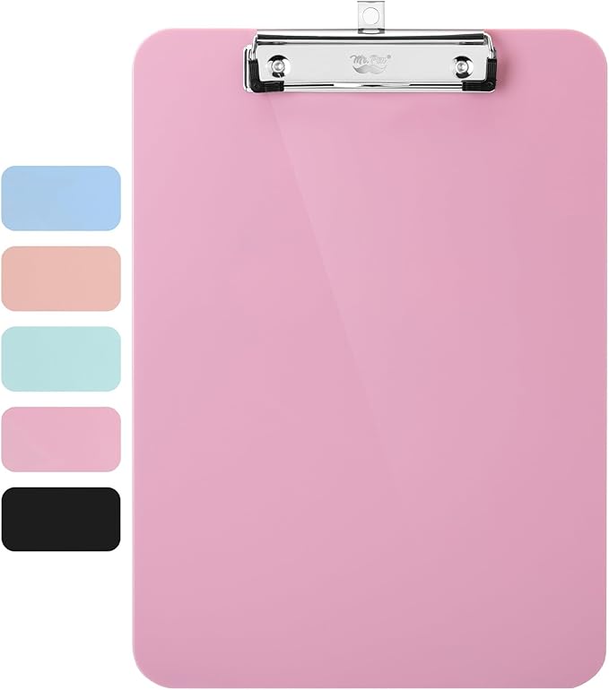 Mr. Pen- Plastic Clipboard, 12.5” x 9”, Careys Pink, Clipboard Plastic, Low-Profile Metal Clip with Retractable Hanging Hole