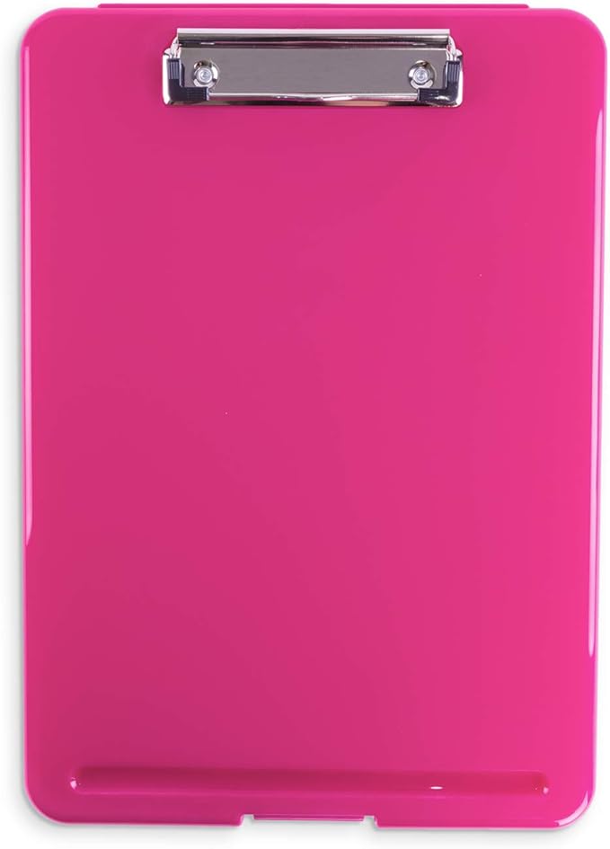 Clipboard with Storage Slim Folding for Nursing, Teachers, Coaches & Office, Plastic Heavy Duty with Pen Holder (9.5” x 13.5”) (Pink)