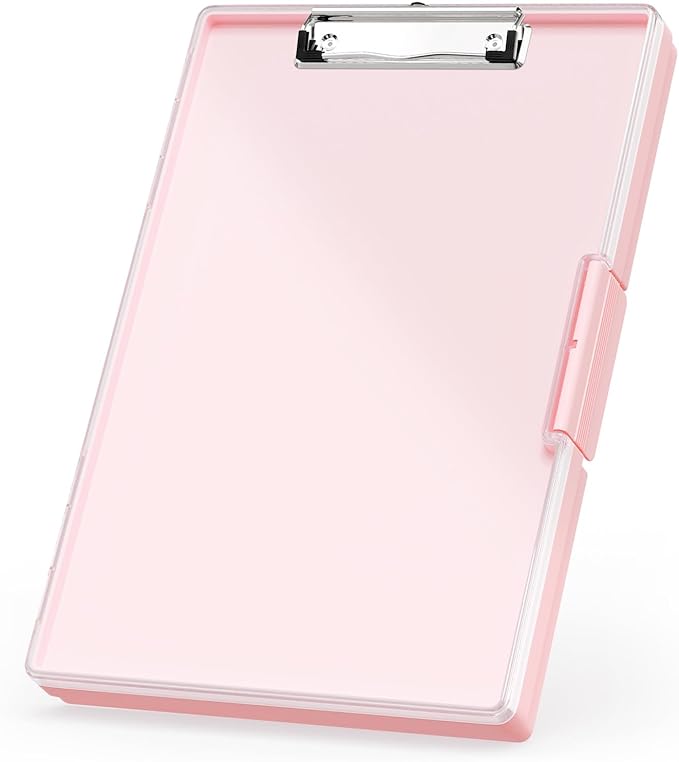 Rimilak Plastic Clipboard with Storage, Side Opening with 2 Compartment, Size 13.3 x 9.4 x 1.5 Heavy Duty High Capacity Nursing Box for Work School & Office Supplies, Pink